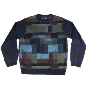 Weatherproof Mens XL‎ Patchwork Crewneck Sweater Navy Blue Green F64028BON